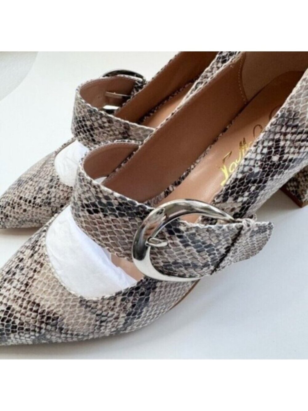 Size 8 Women Embossed Pointed Toe Chunky Heel Pumps Slip On FOWT - Picture 8 of 13